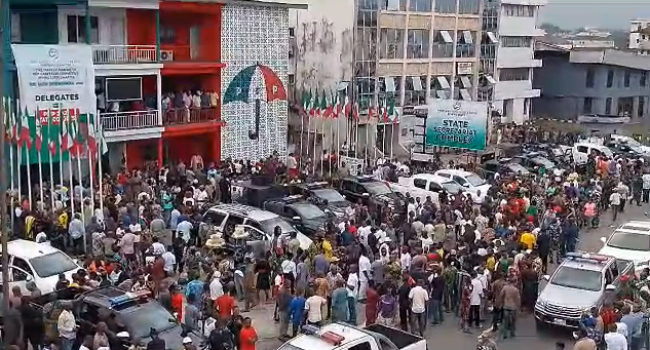 Rivers Heavy security as protest erupts at PDP secretariat over LG election Rivers Heavy security as protest erupts at PDP secretariat over LG election