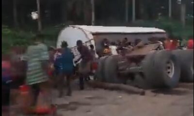  Residents rush to scoop fuel from overturned tanker in Cross River community 