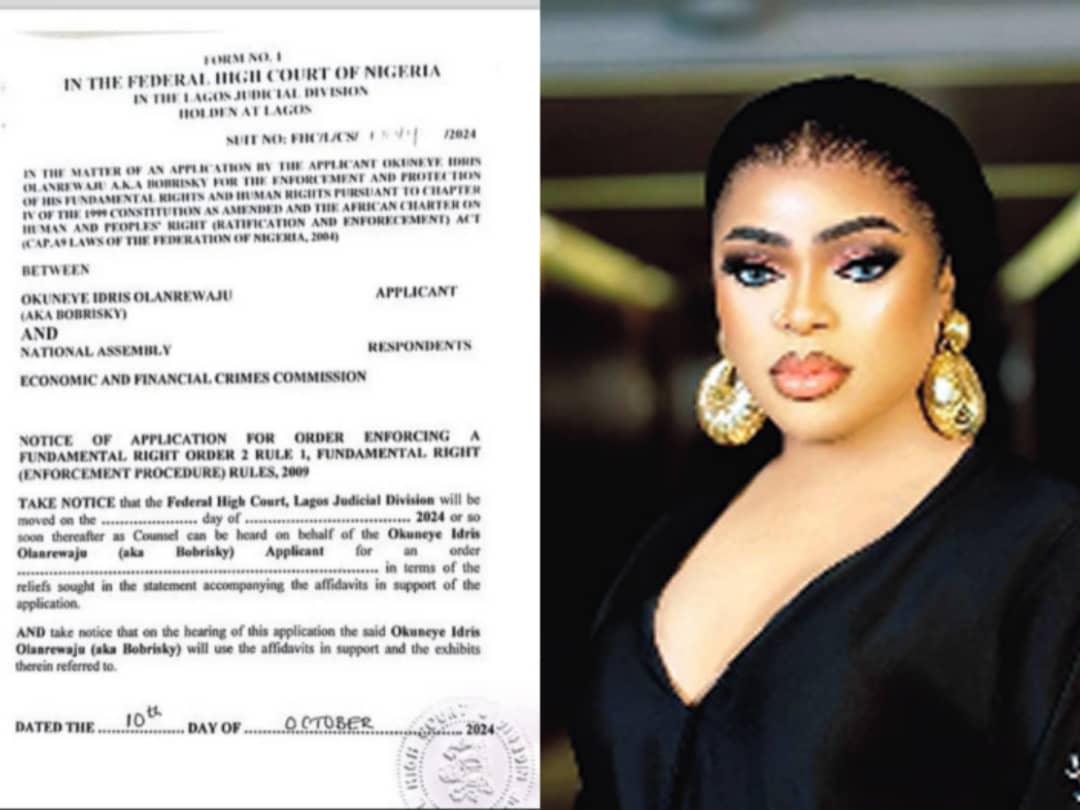 Bobrisky sues EFCC NASS demands N1 2bn over alleged rights violations Bobrisky sues EFCC NASS demands N1 2bn over alleged rights violations
