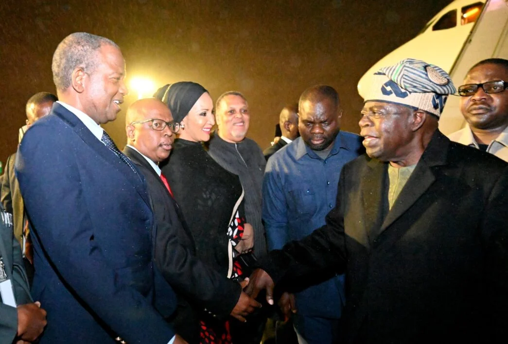 Tinubu lands in South Africa for bi national commission meeting Tinubu lands in South Africa for bi national commission meeting