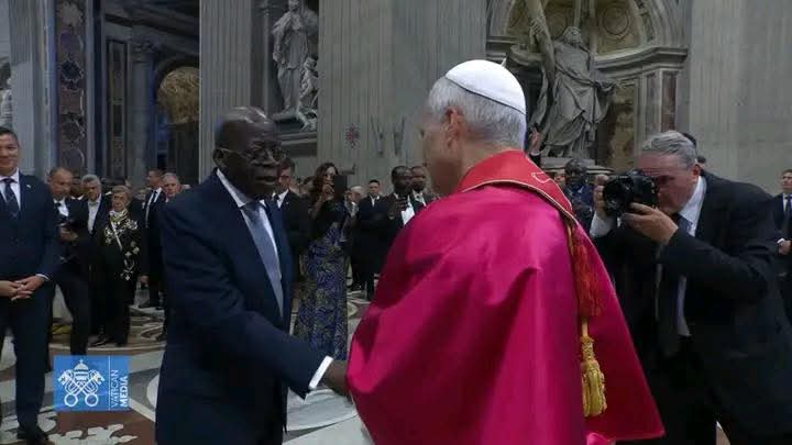 Tinubu shakes hand with Pope Leo XIV after inauguration Mass in Vatican City Tinubu shakes hand with Pope Leo XIV after inauguration Mass in Vatican City