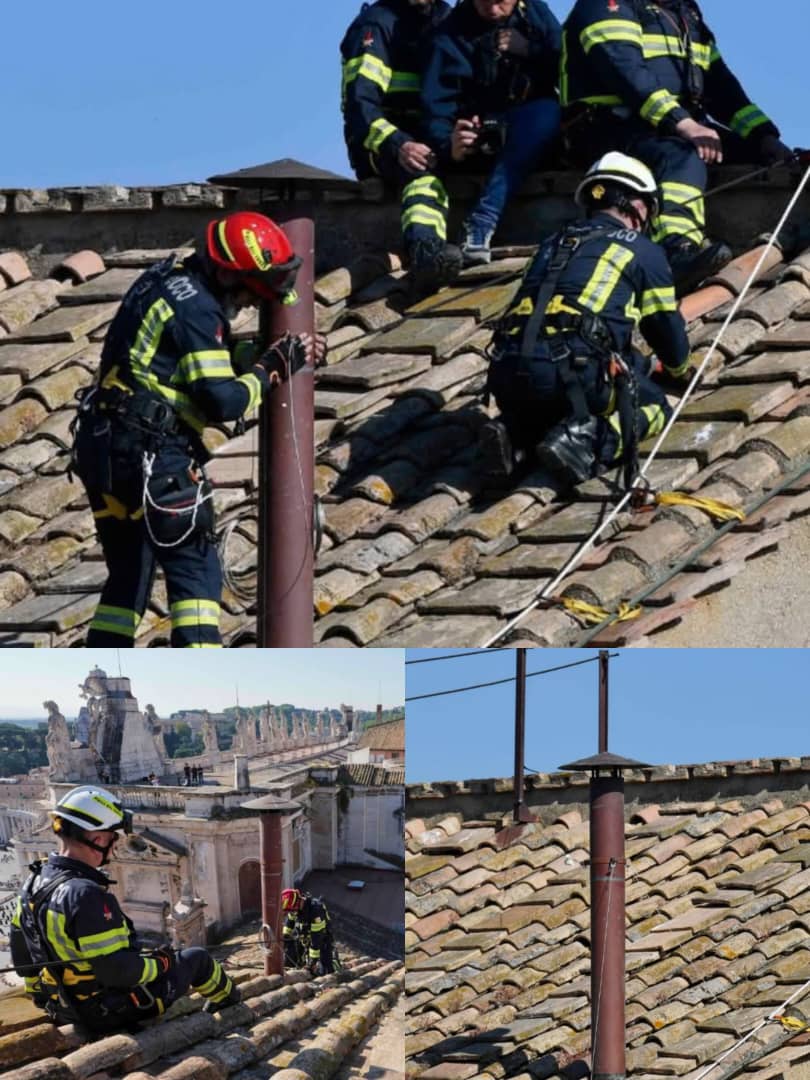 Chimney installed on Sistine Chapel to announce election of new pope Chimney installed on Sistine Chapel to announce election of new pope