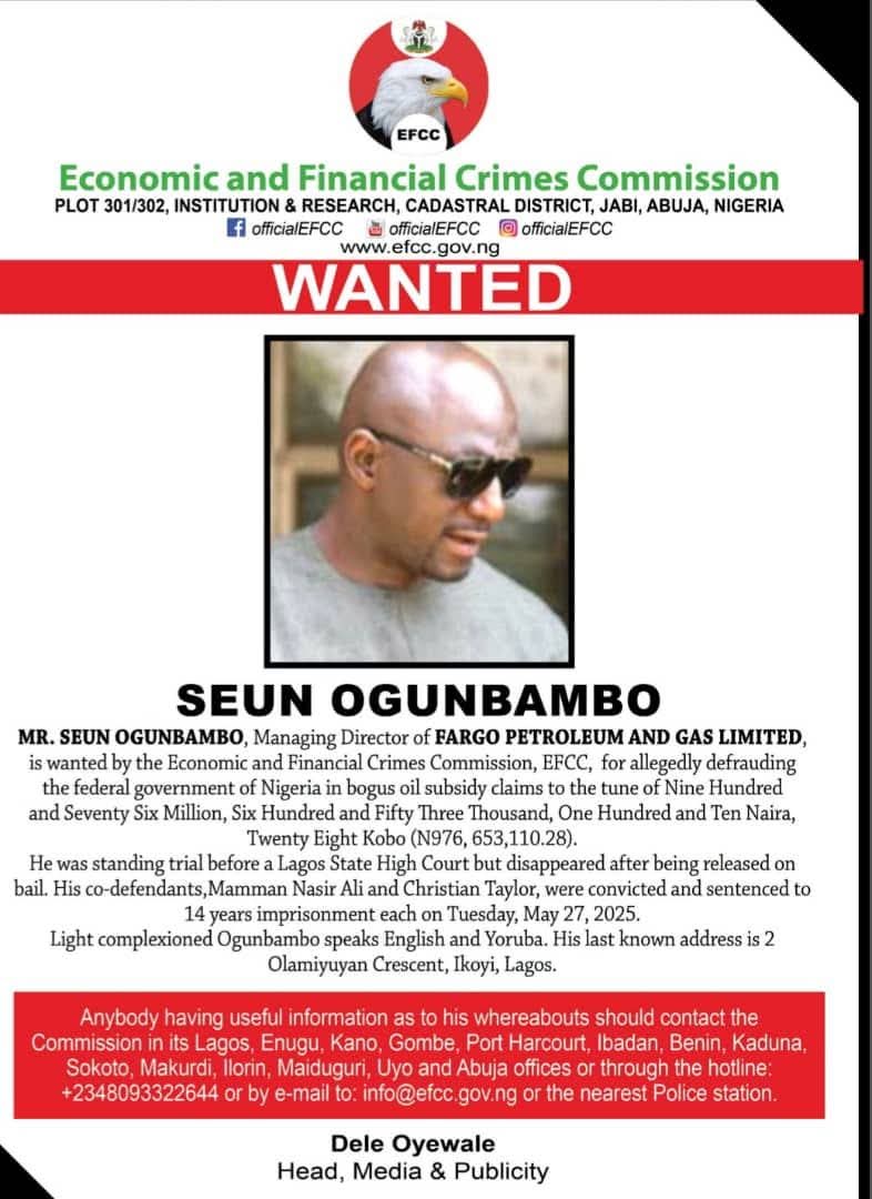 EFCC declares oil company 8217 s boss wanted over alleged N976 65bn subsidy fraud EFCC declares oil company s boss wanted over alleged N976 65bn subsidy fraud