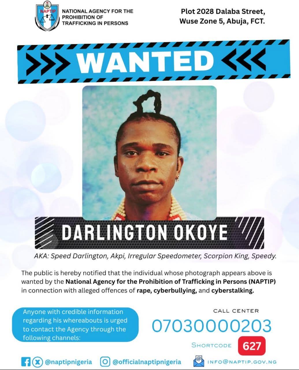 Nigerian musician Speed Darlington declared wanted over alleged rape cybercrime Nigerian musician Speed Darlington declared wanted over alleged rape cybercrime
