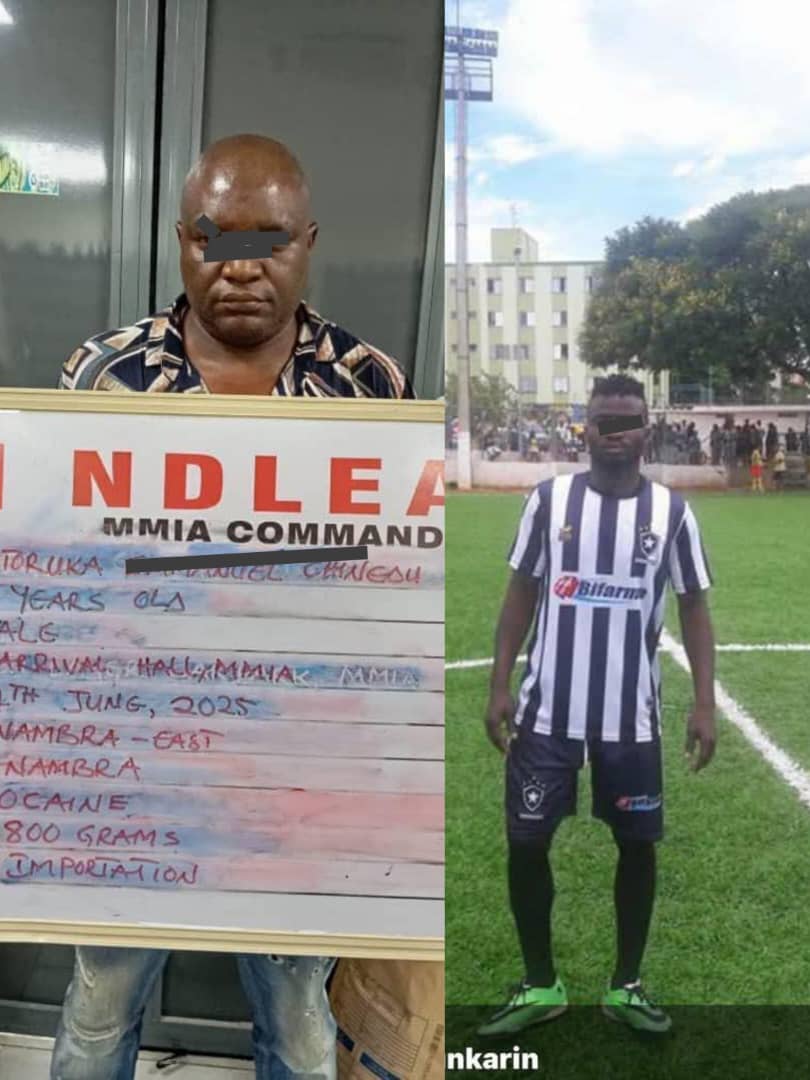 Ex Nigerian footballer 4 others nabbed over alleged drug trafficking at airports Ex Nigerian footballer 4 others nabbed over alleged drug trafficking at airports