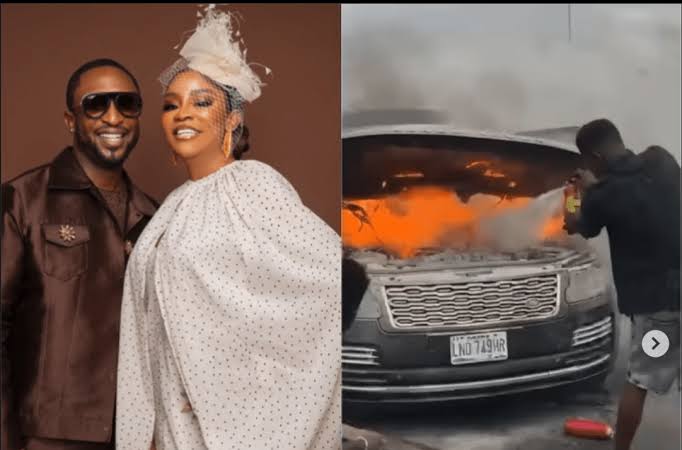 Darey Art Alade wife cheat death as car catches fire on Third Mainland Bridge Darey Art Alade wife cheat death as car catches fire on Third Mainland Bridge