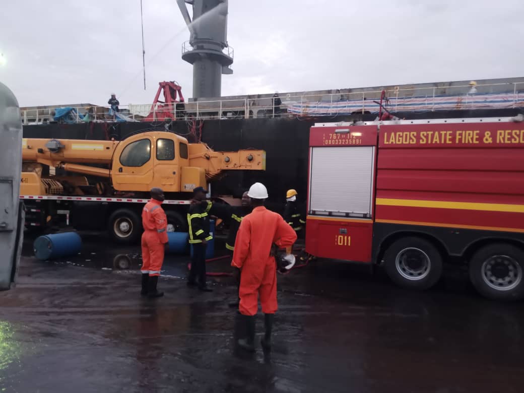 Cargo ship catches fire at Lagos Port Cargo ship catches fire at Lagos Port