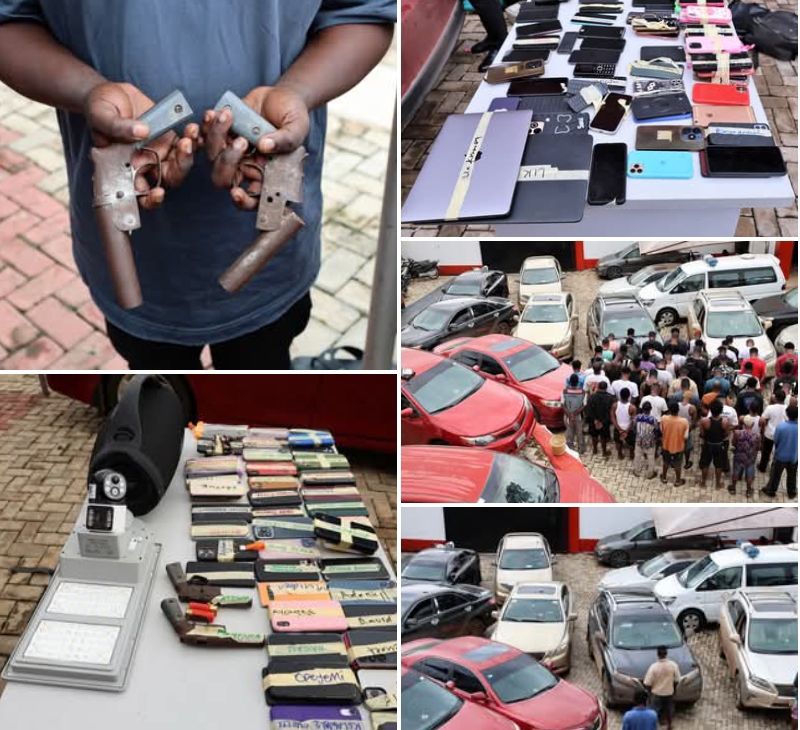  EFCC raids hotel arrests 55 suspected Yahoo Boys recovers pistols exotic cars 