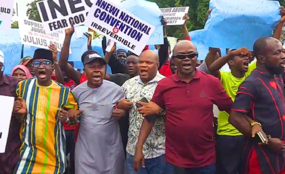 Bye Elections Abure Led LP faction protests at INEC HQ over omission of candidates Bye Elections Abure Led LP faction protests at INEC HQ over omission of candidates