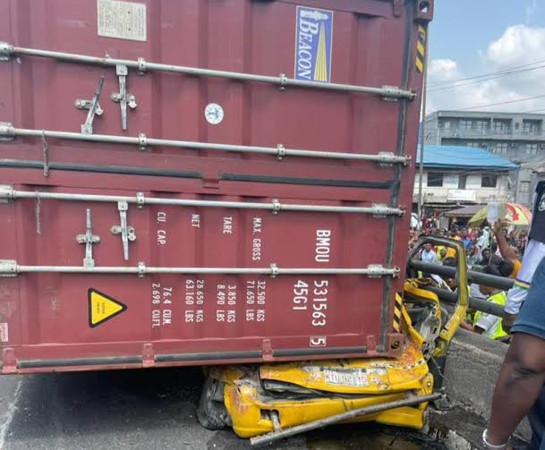  Lagos Police officer 1 other killed as container truck crushes tricycle 