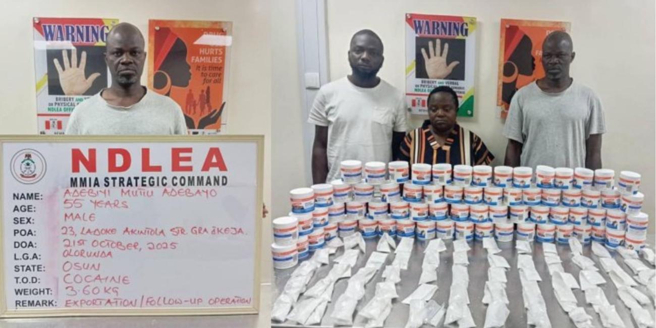 NDLEA foils attempt to smuggle cocaine hidden in body cream containers  NDLEA foils attempt to smuggle cocaine hidden in body cream containers
