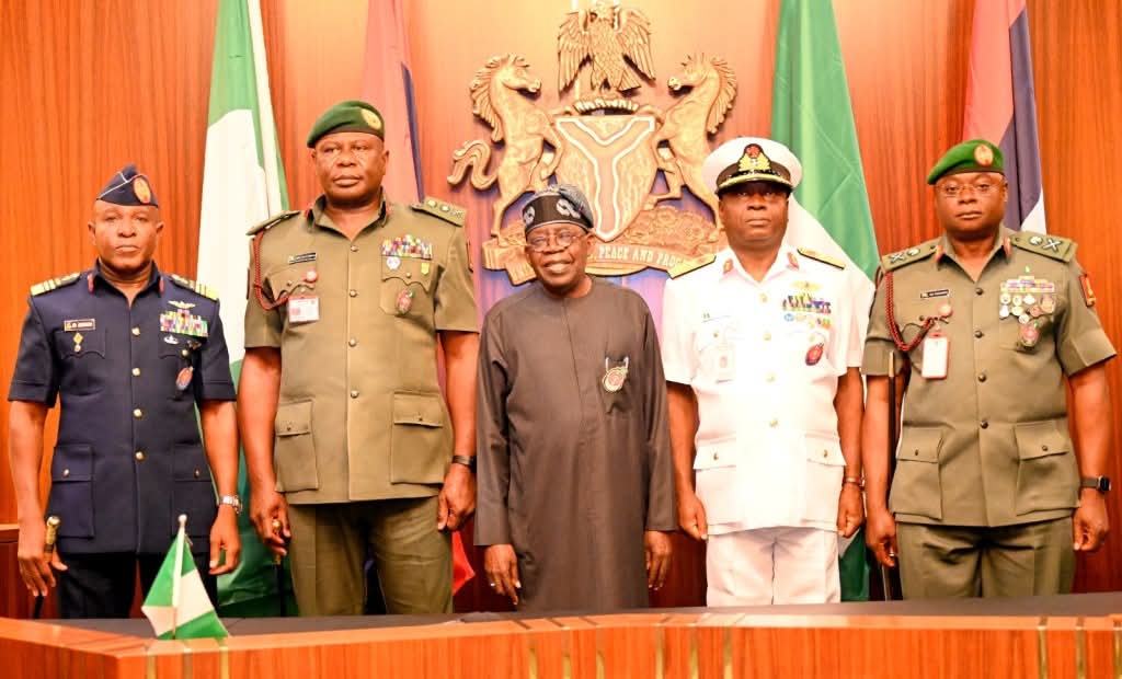 Tinubu brainstorms with new service chiefs after major military shake up Tinubu brainstorms with new service chiefs after major military shake up