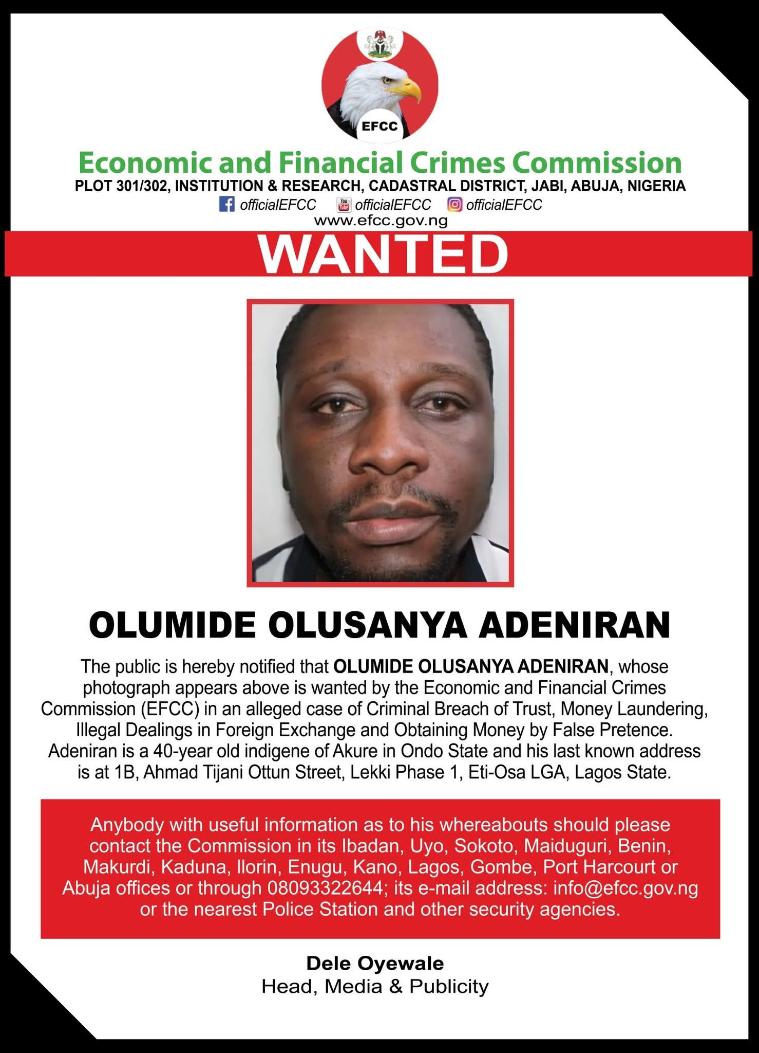 EFCC declares man wanted gives reason EFCC declares man wanted gives reason