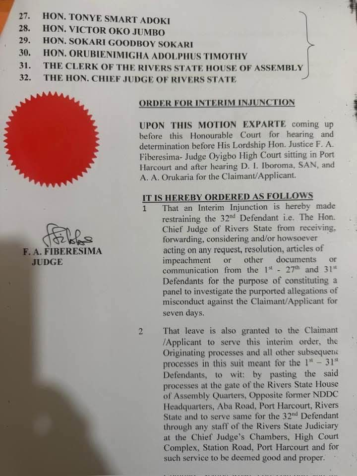  JUST IN Court halts impeachment move against Gov Fubara deputy 